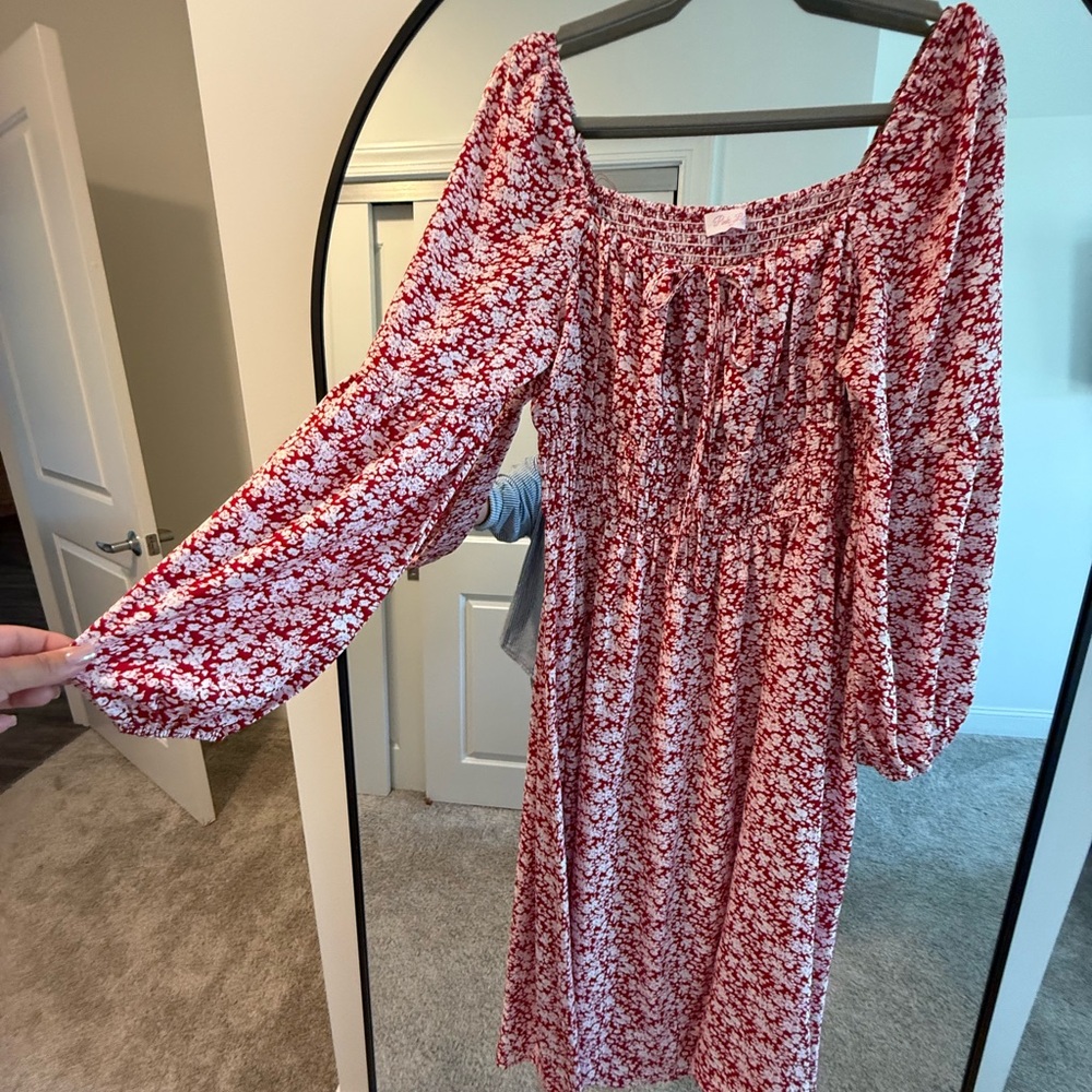 Pink Lily Red and White Floral Dress